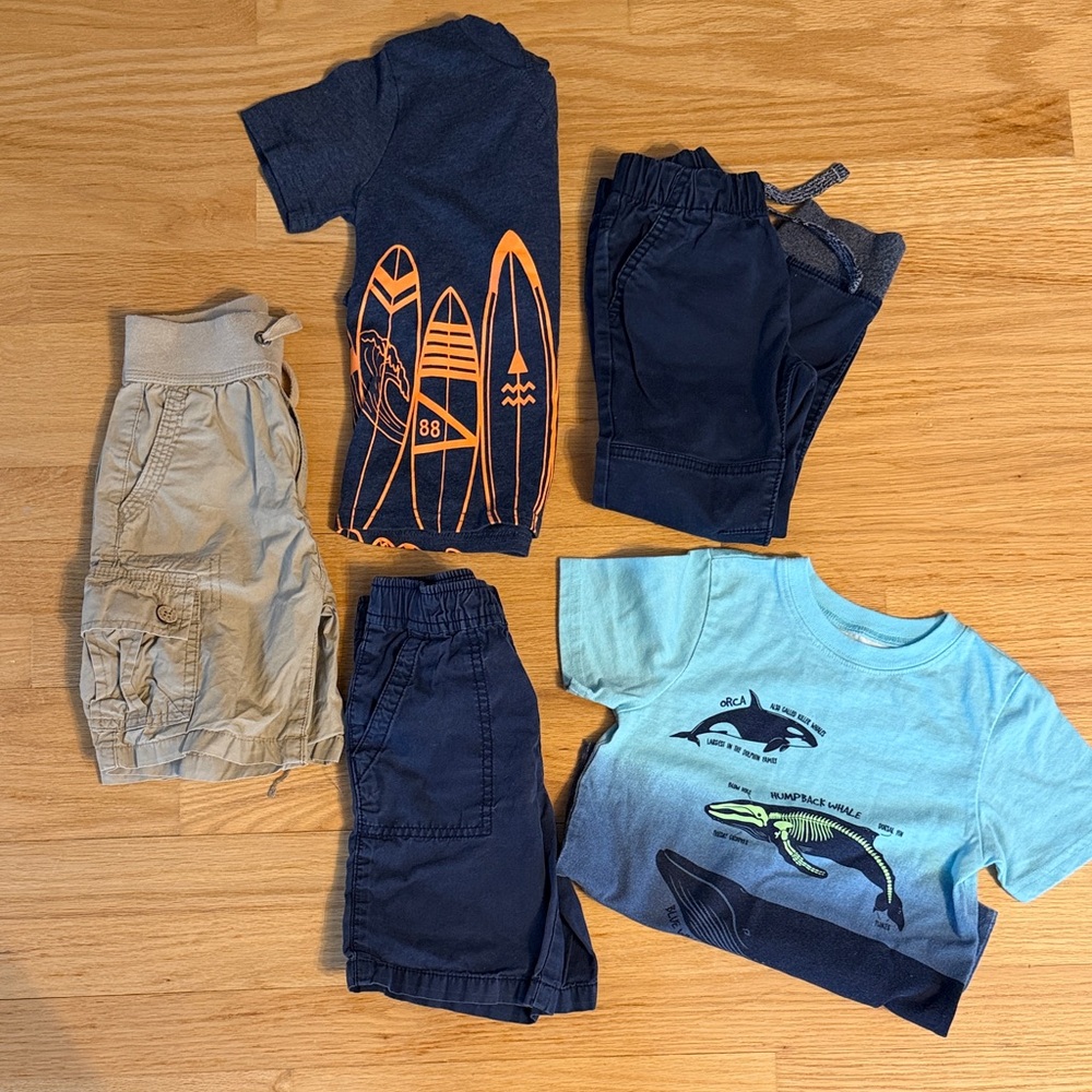 Boys Summer Graphic Tees & Cargo Shorts, 5 pc bundle, size 4